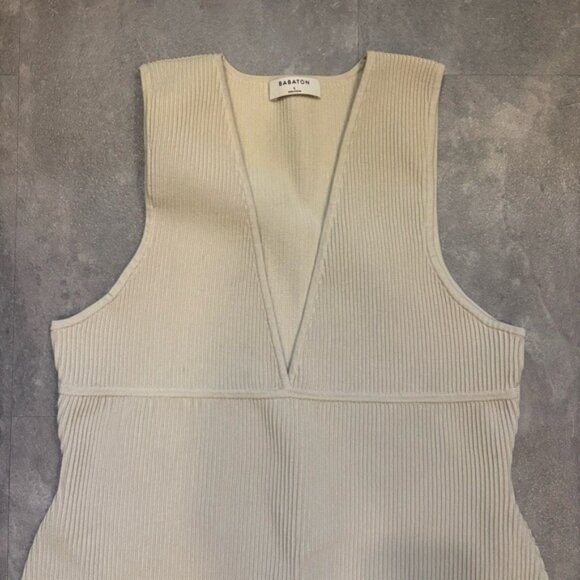 BABATON Aritzia Sculpt Knit Mini Ribbed Deep V Neck Sleeveless Dress Size Large - Picture 5 of 10